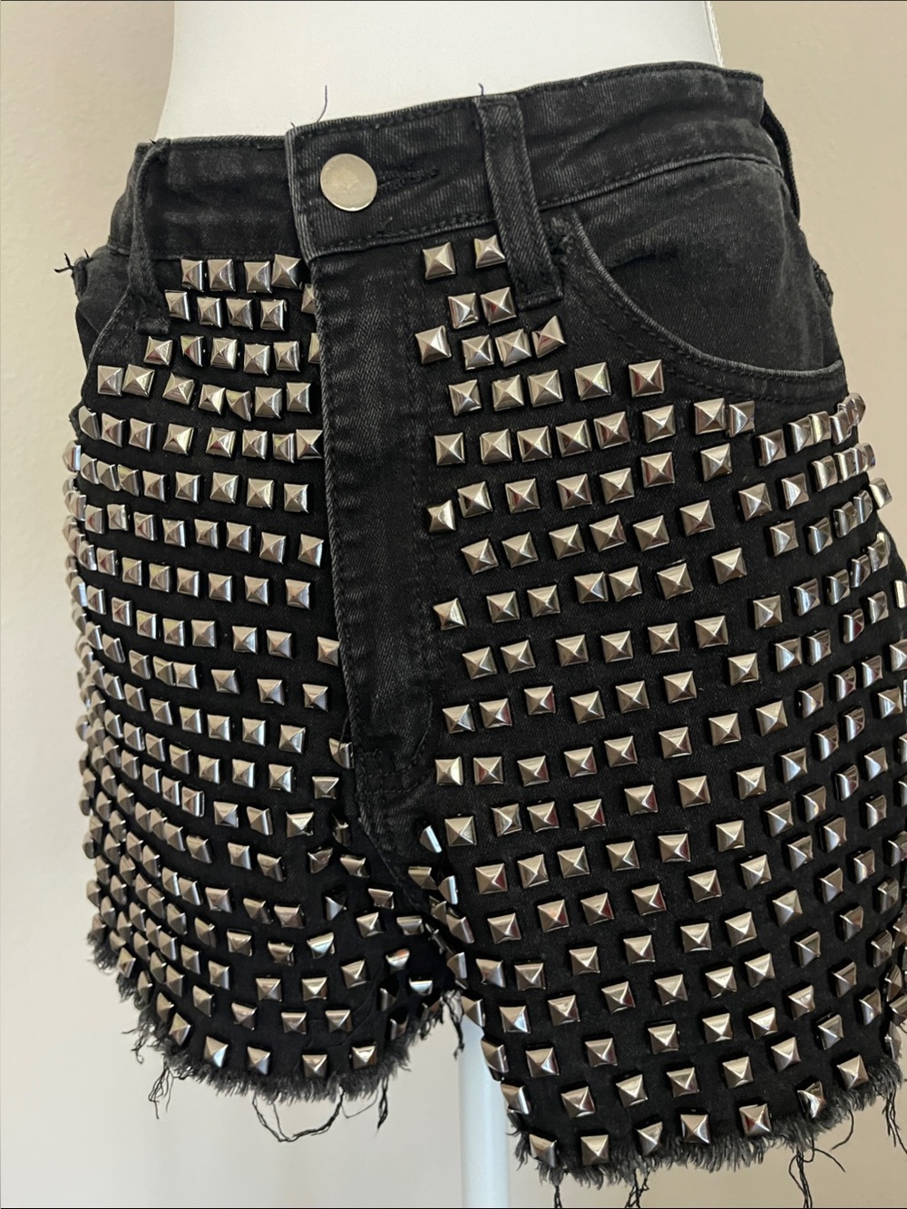 Fashion Nova Black High-Waist Studded Denim Shorts - Picture 4 of 8